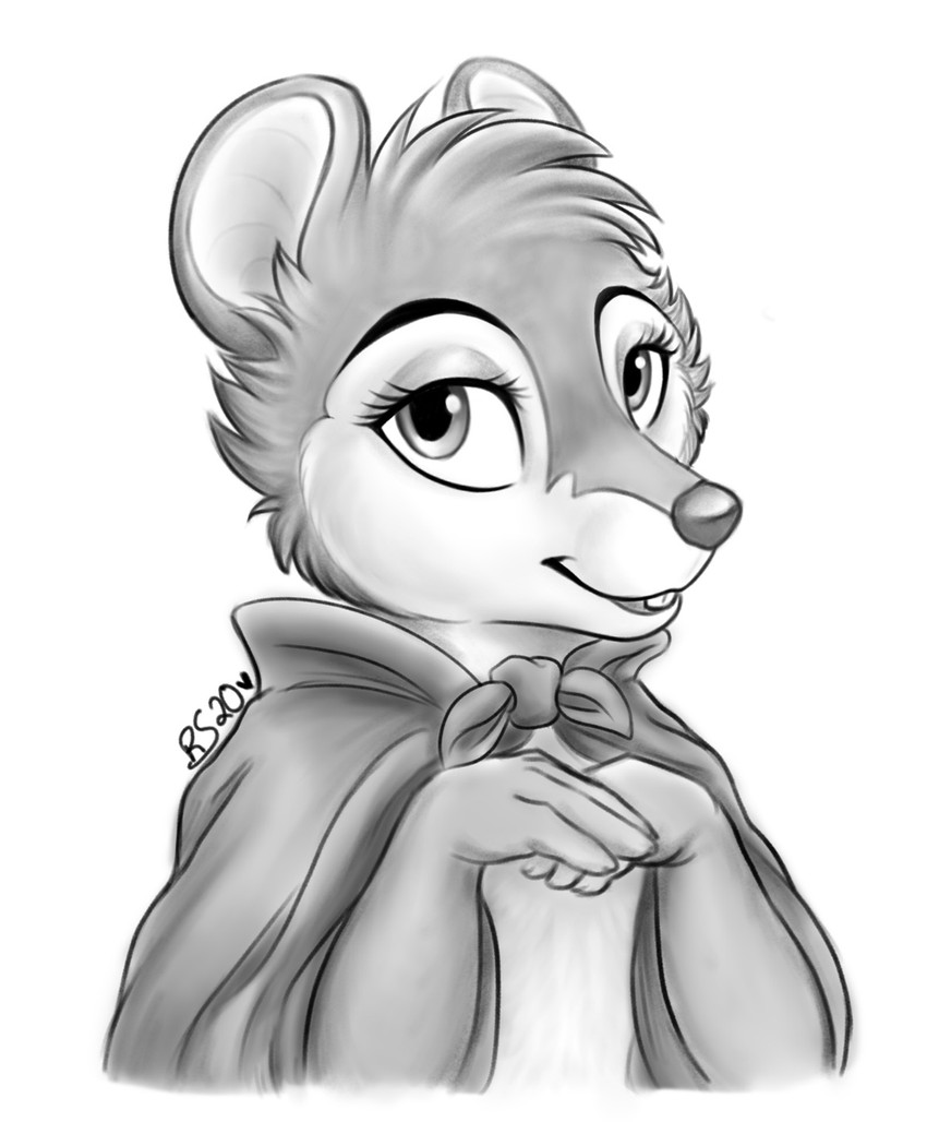 anthro cape clothing female runestone solo don_bluth the_secret_of_nimh mrs._brisby mammal mouse murid murine rodent hi_res monochrome