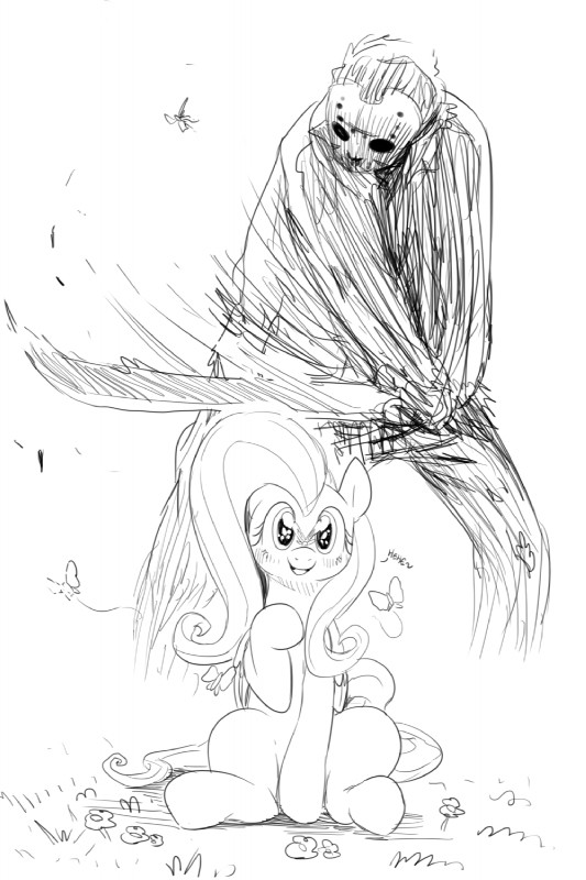 fluttershy and jason voorhees (friday the 13th (series) and etc) created by sunibee