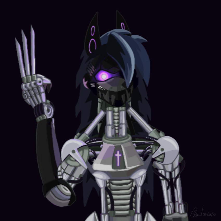 chrome chrome_body claw_(weapon) claws f.i.v.e glowing glowing_eyes horror_(theme) hydraulics machine male melee_weapon purple_eyes scary solo weapon wire animal_humanoid canid canid_humanoid canine canine_humanoid canis humanoid mammal mammal_humanoid robot robot_anthro robot_humanoid terminators_(terminator) wolf wolf_humanoid 1:1