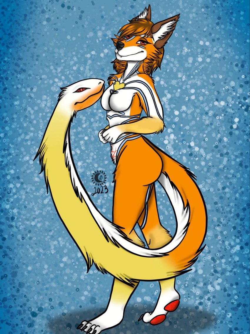 anthro big_breasts big_butt breasts butt female fur living_tail looking_at_viewer markings nude pawpads red_pawpads smile smirk snake_tail solo tail tattoo unusual_anatomy unusual_tail simz_art plush_(character) domestic_cat felid feline felis furred_scalie furred_snake mammal reptile scalie snake 3:4 hi_res