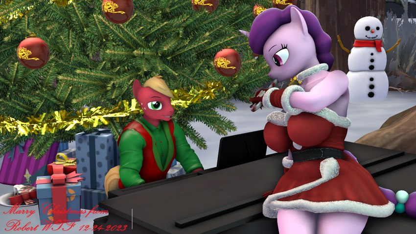 anthro anthrofied christmas_clothing christmas_present christmas_tree clothing duo female gift holidays horn looking_at_another male male/female plant snow snowman tree robertwtf christmas friendship_is_magic hasbro my_little_pony mythology big_macintosh_(mlp) sugar_belle_(mlp) earth_pony equid equine horse mammal mythological_creature mythological_equine pony unicorn 16:9 3d_(artwork) digital_media_(artwork) source_filmmaker_(artwork) widescreen