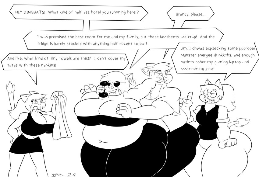 anthro big_breasts big_butt breasts butt complaining electronics eyewear family female male phone phone_call pushing pushing_away sunglasses text thick_thighs dirtymac domestic_cat domestic_pig felid feline felis hybrid mammal suid suine sus_(pig) wild_boar absurd_res black_and_white english_text hi_res monochrome daughter_(lore) father_(lore) father_and_child_(lore) father_and_daughter_(lore) mother_(lore) mother_and_child_(lore) mother_and_daughter_(lore) mother_and_father_(lore) parent_(lore) parent_and_child_(lore) parent_and_daughter_(lore)