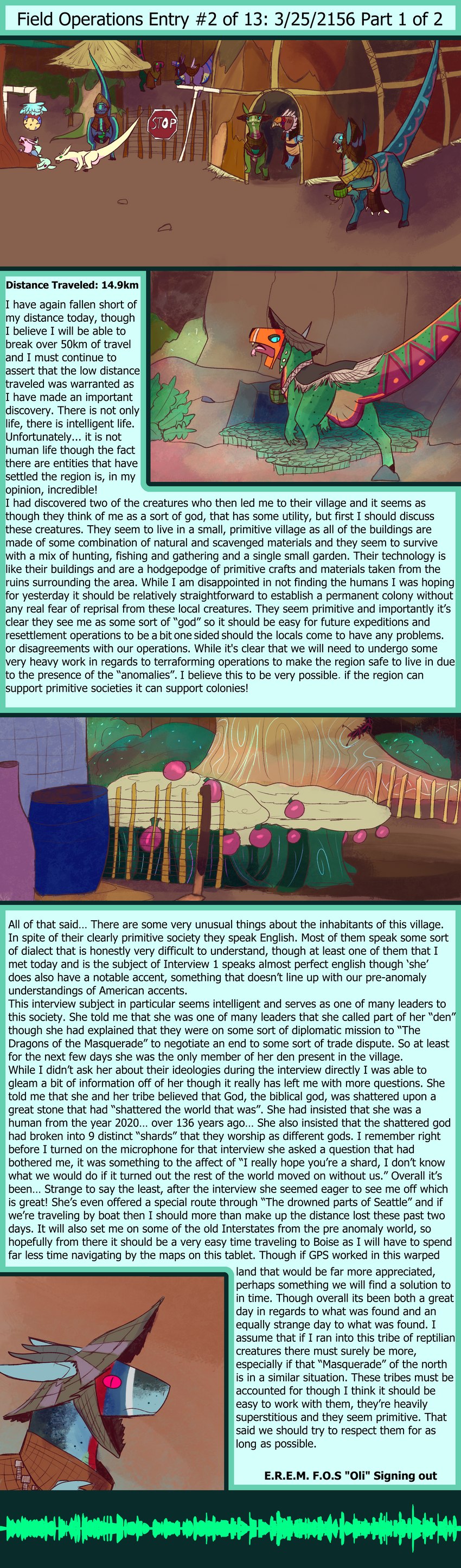 ambiguous_gender event_log female feral group journal male piker plant post-apocalyptic settlement text tribal tribal_clothing tribal_paint village thepatchedragon dragonscape mythology piker_(thepatchedragon) sarah_(thepatchedragon) dinosaur dragon drekir dromaeosaurid mythological_creature mythological_scalie prehistoric_species reptile scalie theropod 2021 absurd_res english_text hi_res