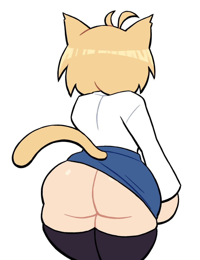 big_butt blonde_hair bottomwear butt clothed clothing female hair huge_butt legwear no_underwear raised_bottomwear raised_clothing raised_skirt red_eyes short_stack skirt solo thigh_highs wide_hips lovetopullmicke tsukihime type-moon neco-arc animal_humanoid cat_humanoid felid felid_humanoid feline feline_humanoid humanoid mammal mammal_humanoid absurd_res hi_res