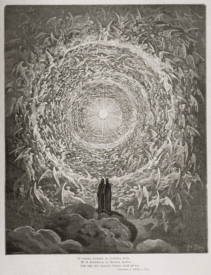 ambiguous_gender caption clothing feathered_wings feathers flying group large_group not_furry robe standing sun text wings gustave_dore divine_comedy paradiso_(divine_comedy) public_domain beatrice_portinari dante_alighieri god_(christianity) angel angel_humanoid deity human humanoid mammal 19th_century absurd_res ancient_art greyscale hi_res italian_text monochrome signature traditional_media_(artwork) translated female_(lore) male_(lore)