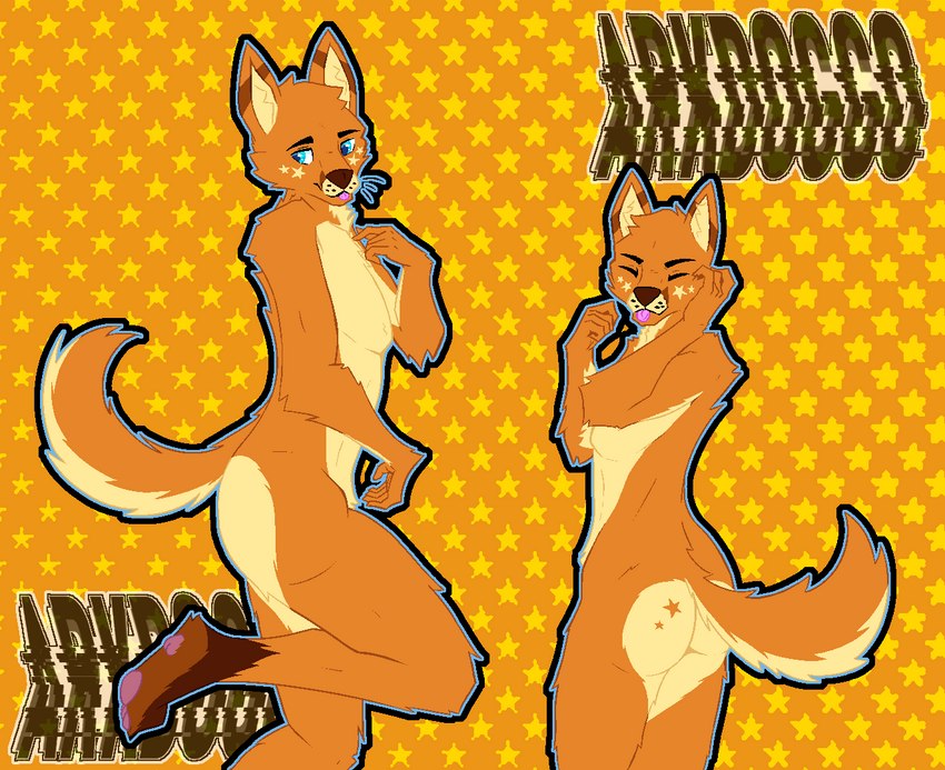 anthro arched_back big_butt blue_eyes butt butt_heart eyes_closed fluffy fox_tail fur humanoid_hands inner_ear_fluff love_handles male mouth_closed muscular muscular_anthro muscular_male nude orange_body orange_fur pawpads paws pink_pawpads pose raised_tail rear_view side_view smile solo star star_eyes tail tan_body tan_fur thick_thighs tongue tongue_out tuft arkdoggo jake_(arkdoggo) canid canine fox mammal