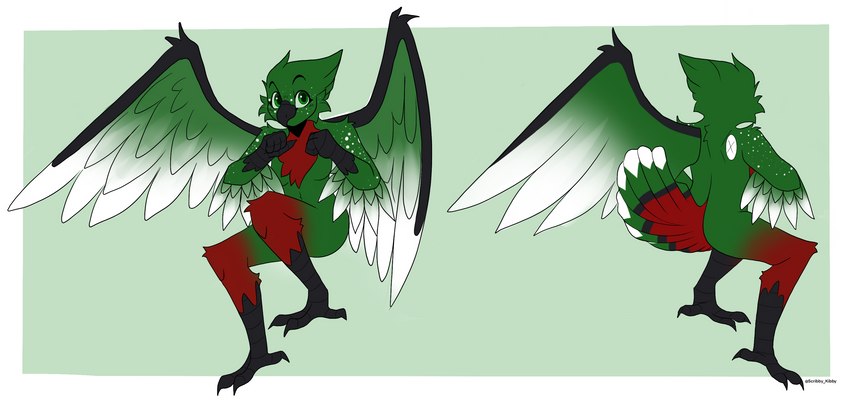 anthro beak black_body black_feathers breasts butt chest_tuft feathered_wings feathers female freckled_face freckled_shoulders freckles gradient_feathers green_body green_eyes green_feathers green_sclera hair large_wings red_body red_feathers simple_background solo tail tail_feathers tuft white_body white_feathers wings scribby_kibby eira_(eiraryyu) avian bird corvid javan_green_magpie magpie_(corvid) oscine passerine absurd_res hi_res model_sheet