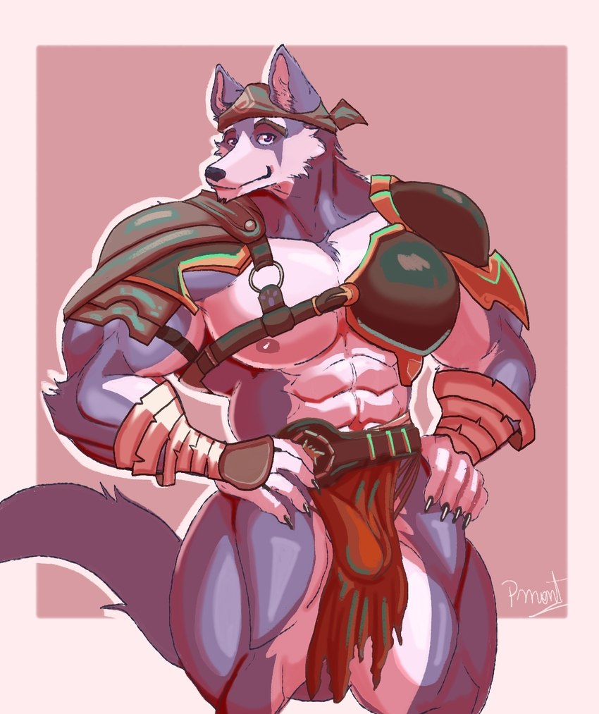 abs anthro armor biceps bottomwear claws clothing loincloth male muscular muscular_anthro muscular_male nipples pecs solo tail dudedle pinumontbalou kemo_coliseum volga_(kemo_coliseum) canid canine canis domestic_dog husky mammal nordic_sled_dog spitz hi_res