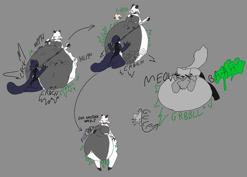 2_horns 3_fingers 4_fingers airborne_bone airborne_object airborne_skull ambiguous/ambiguous ambiguous_anthro ambiguous_gender ambiguous_pred ambiguous_prey anthro anthro_pred anthro_prey areola arm_tuft arms_bent asking belly belly_on_ground belly_reduction belly_smother belly_squish big_belly big_breasts big_butt biped black_arms black_body black_butt black_clothing black_collar black_ears black_footwear black_fur black_hands black_leash black_legs black_legwear black_nose black_socks black_stockings black_tail black_text black_thigh_highs black_thigh_socks black_topwear bodily_noises bone bone_breaking bone_disposal bone_imprints bones_in_stomach bovid_horn breasts burping burping_up_bones burping_up_object burping_up_skull butt butt_grab calling_for_help caprine_horn claw_pose closed_frown clothed clothed_ambiguous clothed_anthro clothing collar compression_sound_effect countershade_belly countershade_fur countershade_torso countershading cracking crunch crushing_sound_effect cute_fangs death devious_grin dialogue digestion digestion_noises digestion_sequence directional_arrow ears_down ears_up ellipsis exposed_belly exposed_butt eye_contact eye_roll eyes_closed face_imprint face_on_belly fatal_vore female female_anthro female_pred female_prey fingers floating_whiskers floppy_ears fluffy fluffy_tail footwear front_view fully_inside fur glorp goat_horn green_text grey_background grey_belly grey_body grey_breasts grey_butt grey_clothing grey_countershading grey_ears grey_face grey_fur grey_sweater grey_tail grey_topwear group hand_imprint hand_on_another's_belly hand_on_belly hand_on_butt hand_on_leash hand_on_own_belly hand_on_own_butt hands_on_own_belly head_tuft holding_leash holding_object hooved_fingers hooves horn huge_belly hyper hyper_belly imprint leash leash_pull leashed_anthro leashed_collar leashed_prey legwear long_sleeves long_tail looking_aside looking_at_another looking_well-fed lying mass_vore meow monotone_arms monotone_background monotone_belly monotone_body monotone_butt monotone_clothing monotone_collar monotone_face monotone_footwear monotone_fur monotone_hands monotone_legs monotone_legwear monotone_socks monotone_stockings monotone_sweater monotone_tail monotone_thigh_highs monotone_thigh_socks monotone_topwear mostly_clothed_ambiguous mostly_clothed_anthro motion_lines muffled multicolored_body multicolored_fur multiple_prey narrowed_eyes navel no_underwear noseless nude nude_anthro nude_female on_front one_piece_top onesie onomatopoeia open_mouth open_smile oral_vore path_lines pinned_to_belly pivoted_ears pointy_ears pred_turned_prey prick_ears raised_tail recursive_vore regurgitation resting_on_belly reverse_countershading rib_cage rumbling_stomach same_size_vore satisfied_look scut_tail sequential_arrow short_tail shortened_sound_effect shoulder_tuft simple_background skull skull_imprint sleeves_past_wrists smile smiling_at_another smoothening_bulge_digestion socks soft_vore sound_effect_variant sound_effects squish stockings stretchy_bulge struggling struggling_prey stylized_text swallowing_sound_effect sweater tail tail_down teeth text thigh_highs thigh_socks three-quarter_view toothy_grin toothy_smile topwear torn_clothing torn_sweater torn_topwear trio tuft two_tone_body two_tone_fur unseen_prey unwilling_prey urp vore vowelless vowelless_sound_effect vowelless_vocalization white_areola white_arms white_body white_ears white_face white_fur white_tail white_tuft tcsrjx eclair_(tcsrjx) emily_(tcsrjx) bovid caprine domestic_cat felid feline felis goat mammal 2024 absurd_res aliasing character_request digital_drawing_(artwork) digital_media_(artwork) english_description english_text flat_colors full-length_portrait hi_res portrait sequence female_(lore) male_(lore)