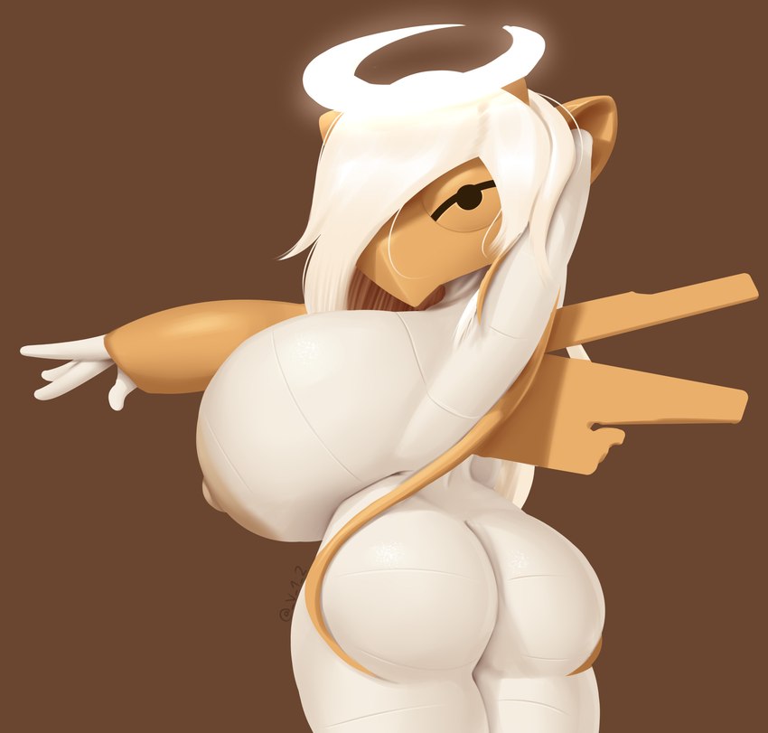 anthro areola big_areola big_breasts big_nipples breasts brown_background butt female hair huge_breasts hyper hyper_breasts nipples nude presenting presenting_hindquarters simple_background solo white_hair dibujosv12 nintendo pokemon generation_3_pokemon pokemon_(species) shedinja absurd_res hi_res