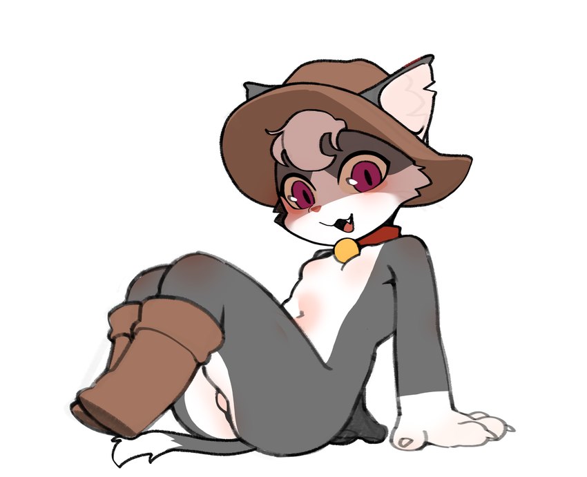 anthro bell bell_collar boots breasts claws clothing collar featureless_breasts featureless_crotch female footwear hat headgear headwear navel pink_eyes shoes solo tail sangobob maplestory treecat felid mammal absurd_res hi_res