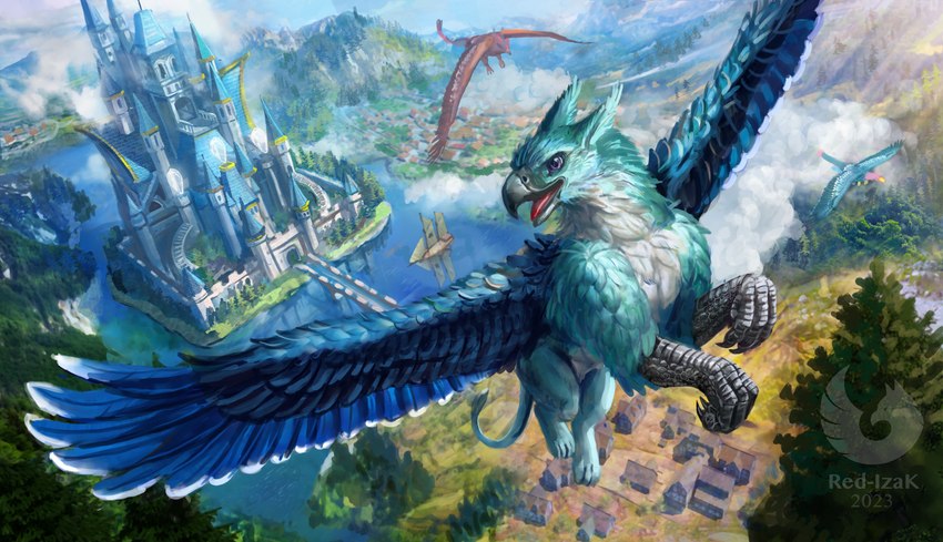 amazing_background ambiguous_gender beak boat castle day detailed_background fantasy female feral flying forest group logo male mountain outside plant scenery scenery_porn solo_focus town tree trio vehicle watercraft wings red-izak mythology allsiter gyro_feather rovoska avian gryphon mythological_avian mythological_creature 2023 absurd_res artist_logo detailed hi_res huge_filesize