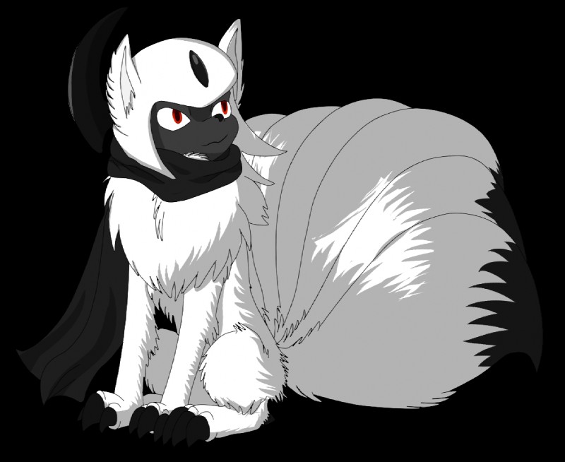 ambiguous_gender black_body black_fur claws feral fur multi_tail quadruped red_eyes scarf simple_background solo tail toe_claws transparent_background white_body white_fur unknown_artist nintendo pokemon shiro_(absunine) absol generation_1_pokemon generation_3_pokemon hybrid ninetales pokemon_(species) alpha_channel