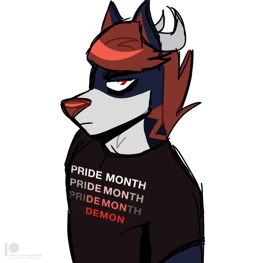 anthro clothing emotionless hero horn lgbt_pride male meme_shirt pride_color_clothing pride_colors shirt simple_background solo sport superhero t-shirt tennis_player topwear white_background walk-w-igny meme_clothing pri(demon)th igny_superstar sebastian_brighton_(walk-w-igny) canid canine canis demon mammal wolf 1:1 absurd_res hi_res meme