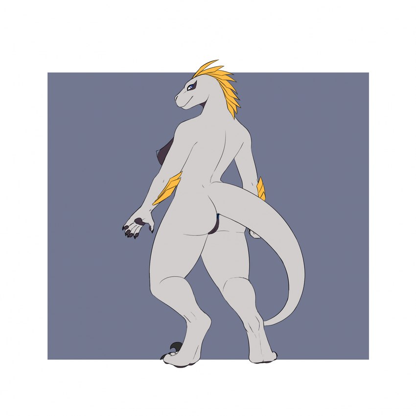 anthro anus big_butt breasts butt digitigrade digitigrade_heels feathers female genitals nipples pawpads pussy rear_view solo thick_thighs leofwulf reptile scalie 1:1 hi_res