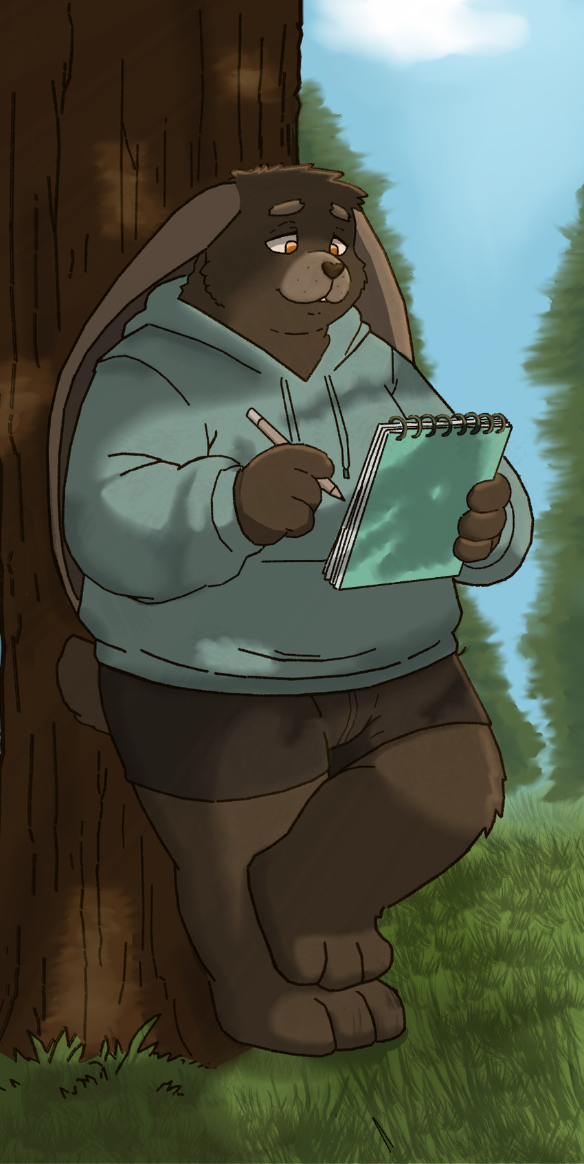 anthro brown_body male overweight overweight_male solo barnibun lagomorph leporid mammal rabbit hi_res