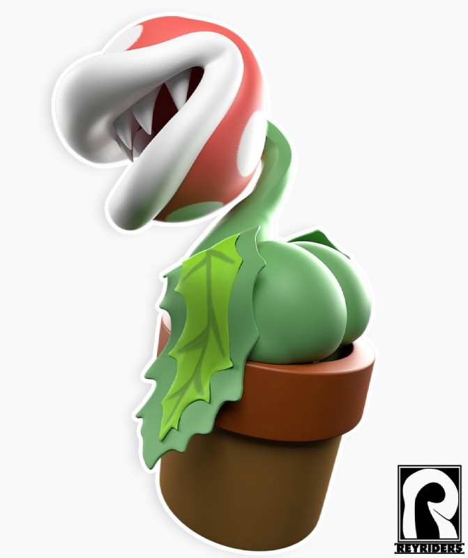 ambiguous_gender butt fangs leaf not_furry plant plant_pot simple_background solo teeth white_background reyriders mario_bros nintendo elemental_creature flora_fauna piranha_plant