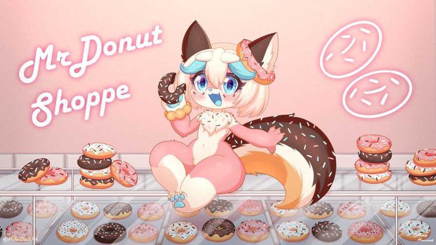 big_tail dessert doughnut femboy food fur hair pastry pawpads paws pink_body pink_fur tail white_hair anne_marenne donut_(misterdonut) canid canine canis domestic_dog food_creature mammal sprinkledog 16:9 4k absurd_res hi_res widescreen