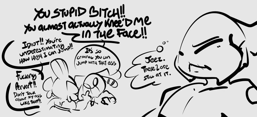 anthro argument dialogue female group male profanity text trio wrestling wrestling_outfit 1upgobbo nintendo pokemon anubis_(1upgobbo) noh_(1upgobbo) generation_3_pokemon generation_4_pokemon mudkip pokemon_(species) relicanth riolu 2024 english_text hi_res monochrome