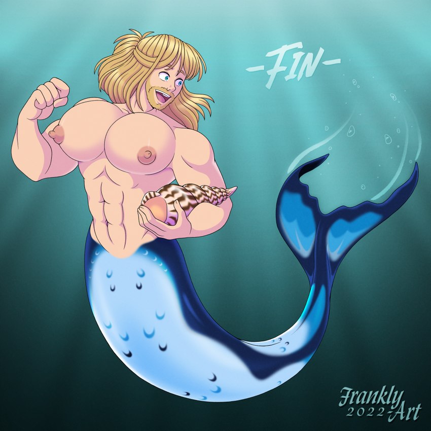 abs beard blonde_hair blue_eyes conch facial_hair growth hair male merman_transformation moobs muscle_growth muscular muscular_male navel nipples pec_expansion pecs seashell shell smile solo split_form transformation waist frankly-art animal_humanoid humanoid marine marine_humanoid merfolk 1:1