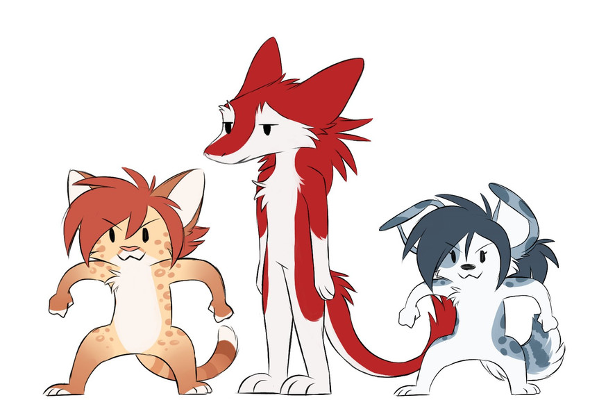 >:3 ambiguous_gender anthro brown_body brown_fur dot_eyes featureless_crotch fur group markings nude red_body red_fur simple_background spots spotted_body spotted_fur standing tail tan_body tan_fur trio white_background white_body white_fur aseethe cassius_(oldmancassius) lith_(fsmeow) vivi_(aseethe) canid canine canis domestic_cat domestic_dog felid feline felis mammal sergal digital_media_(artwork) hi_res