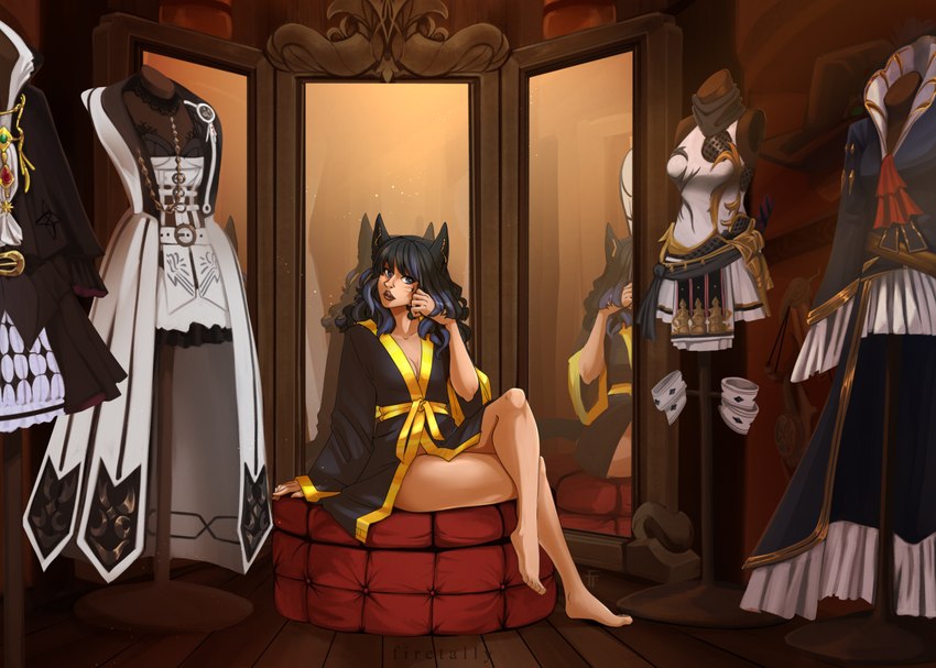 5_fingers 5_toes black_hair breasts eyebrows eyelashes feet female fingers hair purple_eyes solo toes firetally league_of_legends riot_games tencent ahri_(lol) animal_humanoid canid canid_humanoid canine canine_humanoid fox_humanoid humanoid mammal mammal_humanoid