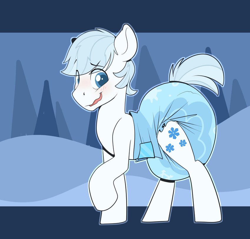 big_diaper blue_diaper blue_eyes blue_hair blue_tail blush clothed clothing diaper diaper_fetish diaper_only feral hair male poofy_diaper quadruped tail topless wearing_diaper white_body bubblepuppers friendship_is_magic hasbro my_little_pony double_diamond_(mlp) earth_pony equid equine horse mammal pony absurd_res hi_res