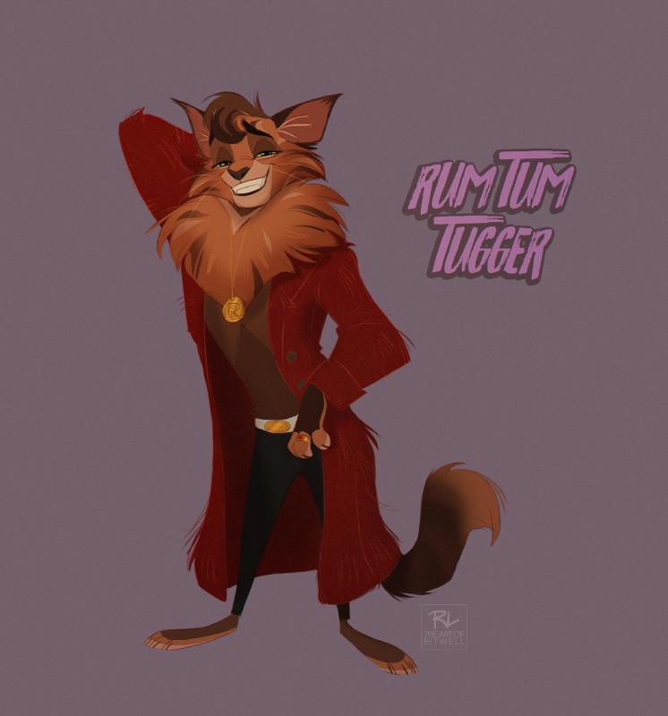 anthro bottomwear clothing male smile solo ritwell cats_(musical) rum_tum_tugger domestic_cat felid feline felis mammal hi_res