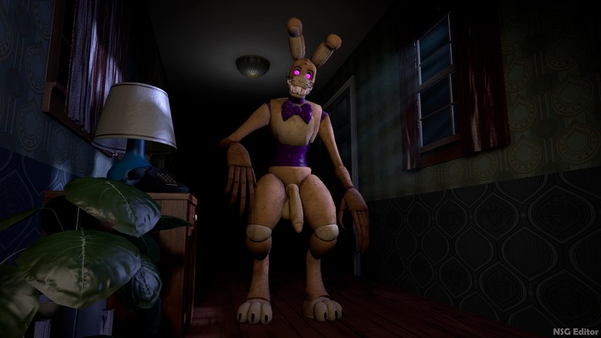 anthro balls big_penis bow_tie claws creepy genitals glowing glowing_eyes hallway humanoid_genitalia humanoid_penis long_arms long_ears looking_at_viewer machine male nude penis purple_eyes rabbit_ears sharp_fingers sharp_teeth solo standing teeth whiskers yellow_body nsg_editor five_nights_at_freddy's into_the_pit scottgames spring_bonnie_(fnaf) animatronic lagomorph leporid mammal rabbit robot 16:9 2023 3d_(artwork) 4k absurd_res digital_media_(artwork) hi_res source_filmmaker_(artwork) widescreen