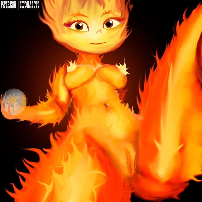 black_background breasts butt closed_smile eyebrows eyelashes female fire genitals looking_at_viewer medium_breasts mouth_closed nipples non-mammal_nipples not_furry nude pseudo_hair pupils pussy seductive simple_background smile smiling_at_viewer solo thick_thighs jitonajott disney elemental_(pixar) pixar ember_lumen elemental_creature elemental_humanoid fire_creature fire_humanoid humanoid 1:1 2023 hi_res