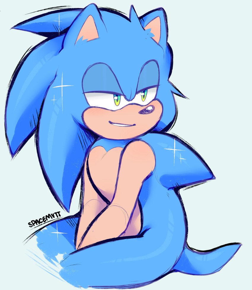 anthro black_nose blue_body blue_fur blue_hair blue_tail fur hair half-closed_eyes male multicolored_eyes narrowed_eyes side_view sitting solo sparkles tail spacemvtt sega sonic_the_hedgehog_(series) sonic_the_hedgehog eulipotyphlan hedgehog mammal 2021 digital_media_(artwork) hi_res signature