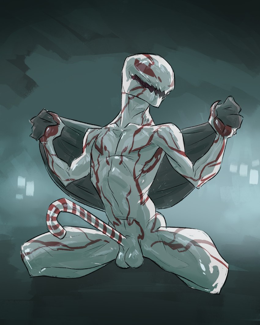 balls bedding blanket candy_cane_penis erection genitals gradient_background grey_background holidays kneeling male nude open_mouth penis pose simple_background solo striped_genitalia striped_penis stripes teeth maxspite christmas marvel max_(maxspite) spite_(maxspite) humanoid symbiote 2019 absurd_res colored digital_media_(artwork) hi_res