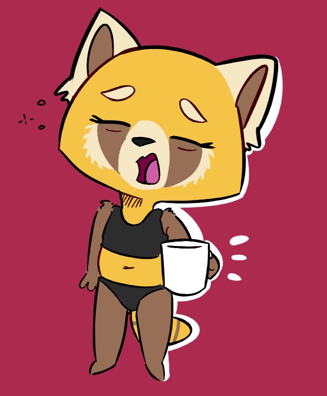 anthro barefoot biped clothing container cup eyelashes eyes_closed feet female holding_container holding_cup holding_object midriff navel open_mouth solo tired underwear yawn gabbah aggretsuko sanrio retsuko ailurid mammal red_panda hi_res