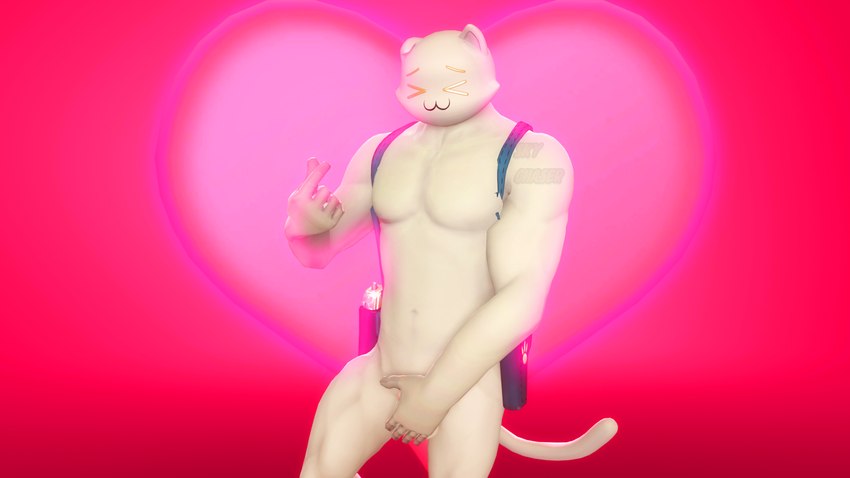 anthro covering covering_crotch gun_holster hand_on_hip heart_symbol male muscular muscular_anthro muscular_male nude smile solo sky_chaser epic_games fortnite meowscles meowscles_(ghost) domestic_cat felid feline felis mammal 16:9 3d_(artwork) digital_media_(artwork) hi_res source_filmmaker_(artwork) widescreen