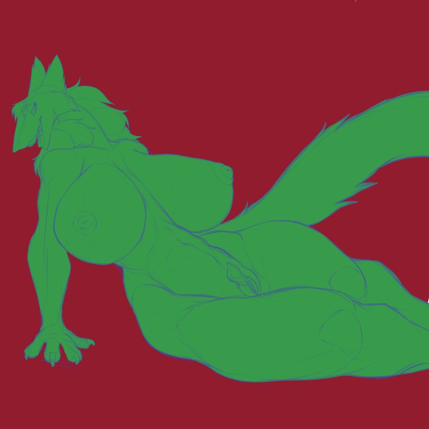 anthro areola belly big_breasts breasts claws clitoral_hood female finger_claws fur genitals hair huge_breasts lips lying mature_female navel nipples nude on_side pussy simple_background smile solo tail thick_lips thick_thighs wide_hips winteranswer mammal sergal 1:1 digital_media_(artwork) hi_res