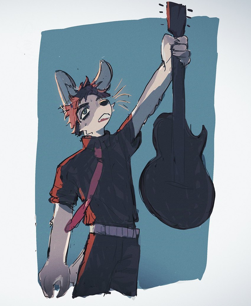 alternate_species anthro belt bottomwear clothed clothed_anthro clothed_male clothing collared_shirt fingers fur furrification guitar hair holding_guitar holding_musical_instrument holding_object looking_up male male_anthro musical_instrument musician necktie pants plucked_string_instrument shirt simple_background solo standing string_instrument tail topwear whiskers axian6777 green_day billie_joe_armstrong canid canine mammal 2024 digital_drawing_(artwork) digital_media_(artwork) hi_res portrait