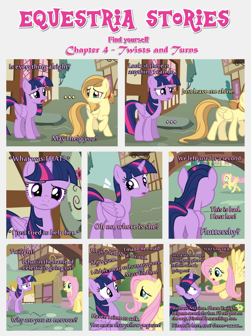 bangs building dialogue fake_cutie_mark feathered_wings feathers female feral flying folded_wings frantic frown group horn leaving outside plant ponyville running spread_wings text tree trio walking wide_eyed wings yellow_body yellow_feathers yellow_wings estories friendship_is_magic hasbro my_little_pony mythology alice_goldenfeather_(estories) fluttershy_(mlp) twilight_sparkle_(mlp) equid equine mammal mythological_creature mythological_equine pegasus winged_unicorn absurd_res english_text hi_res