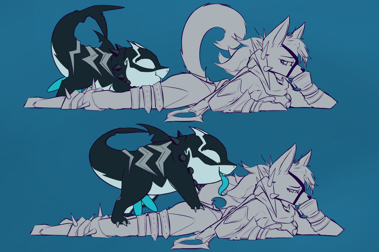 2_penises animal_genitalia animal_penis anthro anthro_on_feral bestiality blue_genitals blue_insides breasts claws clothing cunnilingus curled_tail duo ears_up eyelashes feet female feral fin fur genitals hair happy hell hemipenes horn lying male male/female multi_genitalia multi_penis on_front oral penis sex shark_tail simple_background slit_penis smile spikes tail tail_motion tailwag toes tongue tongue_out vaginal bigfishyfishy hellaverse helluva_boss marvel marvel_rivals mythology jeff_the_land_shark loona_(helluva_boss) malice_loona_(mangakitsune2) animal_humanoid canid canid_demon canid_humanoid canine canine_humanoid demon hellhound humanoid land_shark_(species) mammal mammal_humanoid mythological_canine mythological_creature symbiote wolf_humanoid 3:2 hi_res monochrome