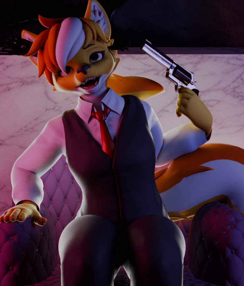 anthro blood bodily_fluids dead_eyes death female gore gun handgun open_mouth ranged_weapon revolver russian_roulette solo suicide suite weapon haolde blender_cycles canid canine canis mammal wolf 3d_(artwork) digital_media_(artwork) hi_res gynomorph_(lore)