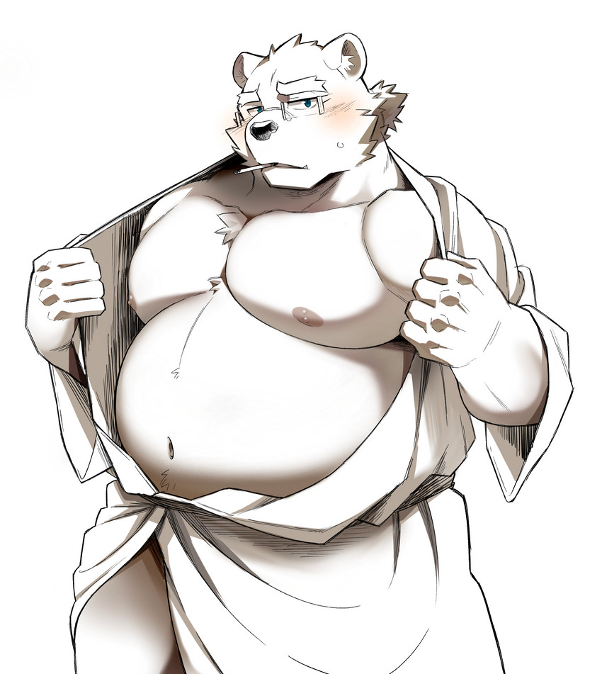 anthro belly black_nose blush clothing humanoid_hands kemono male moobs navel nipples overweight overweight_anthro overweight_male robe smoking solo diru11 lifewonders tokyo_afterschool_summoners leib_(tas) bear mammal polar_bear ursine 2020 absurd_res hi_res