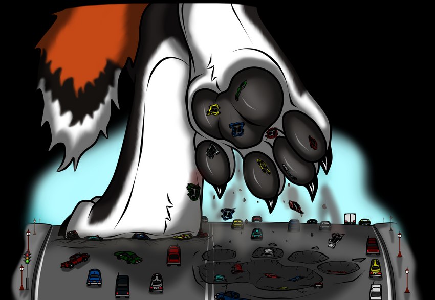 4_toes >:3 ambiguous_gender anthro barefoot black_body black_claws black_pawpads car city claws cramped crush destruction dirt extreme_size_difference faceless_ambiguous faceless_character feet foot_crush foot_fetish foot_focus footprint fur fur_markings hindpaw imminent_death larger_anthro lying macro male markings micro multicolored_body multicolored_fur on_front on_one_leg pawpads pawprint paws raised_foot raised_paw rampage red_tail road size_difference solo standing stepped_on stepping stomping street stuck_to_foot tail toes traffic traffic_light underfoot underpaw vehicle walking white_body erickredfox redrick_(erickredfox) canid canine fox mammal red_fox true_fox alpha_channel hi_res