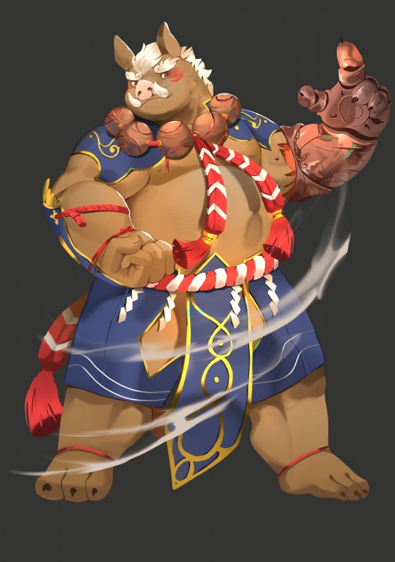 anthro belly brown_body brown_fur fur humanoid_hands male overweight overweight_anthro overweight_male simple_background solo tusks jmeo1230 mammal suid suine sus_(pig) wild_boar 2019 absurd_res hi_res