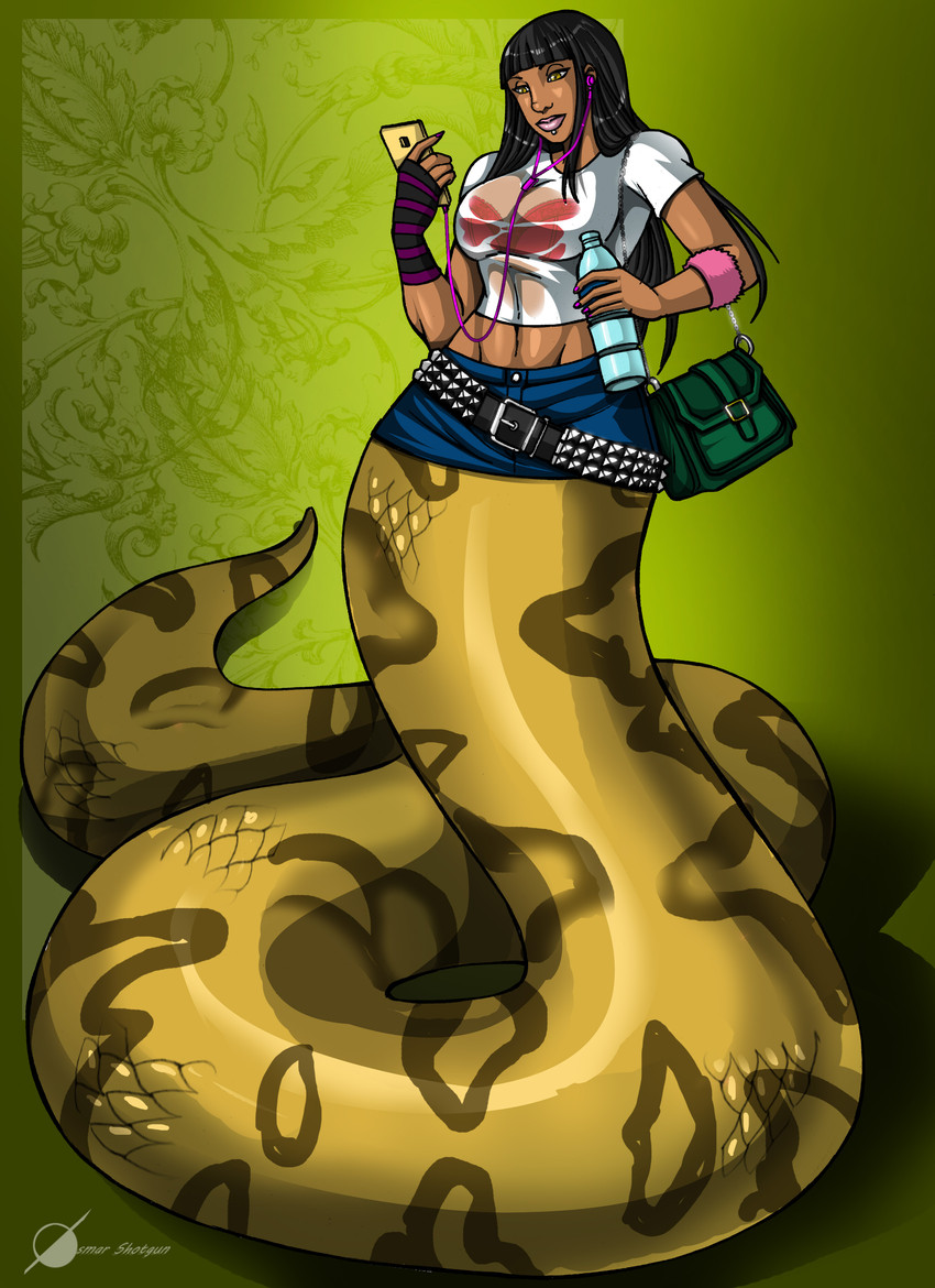 apode big_breasts bottle bottomwear bra breasts cellphone clothed clothing container electronics female legless phone purse serpentine skirt solo split_form underwear wet wet_clothing wide_hips osmar-shotgun anaconda boa_(snake) boinae draconcopode green_anaconda lamia reptile scalie snake absurd_res hi_res