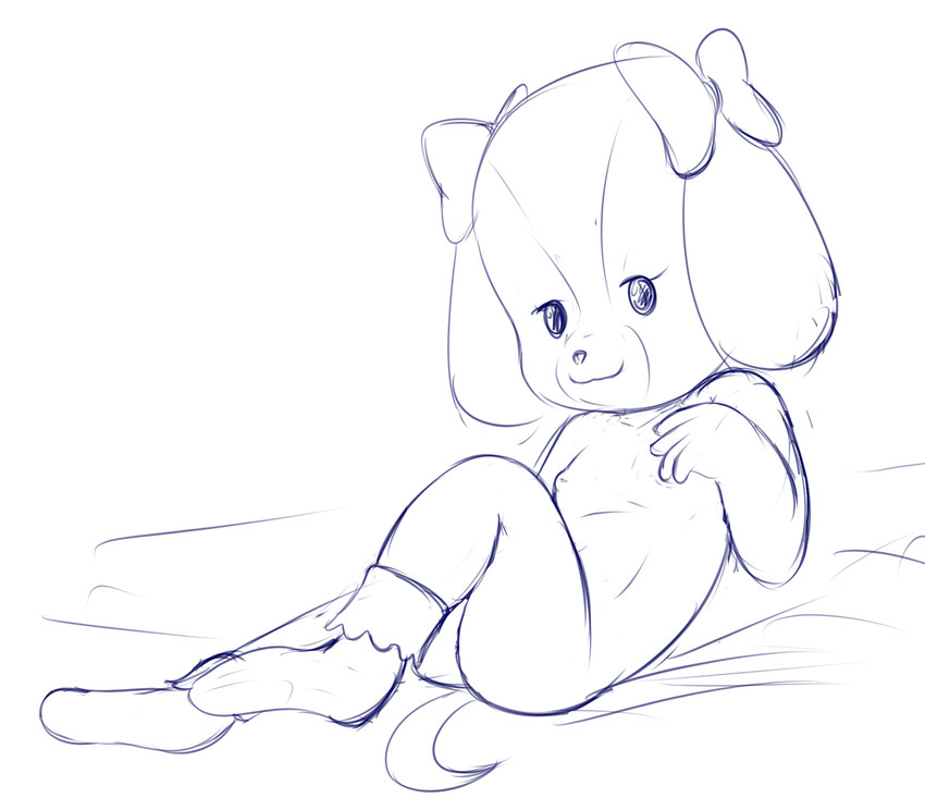 anthro bow_knot charming clothing female flat_chested footwear nipples nude presenting socks solo young young_anthro freeflyspecter maple_town palm_town lory_(maple_town) rolly_(maple_town) canid canine canis domestic_dog mammal blue_and_white hi_res monochrome