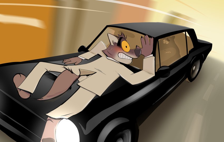 anthro blush car city cityscape duo flattened inside_car inside_vehicle male moving_vehicle shocked toony vehicle worried will_mofield_(artist) dreamworks the_bad_guys mr._shark_(the_bad_guys) mr._wolf_(the_bad_guys) canid canine canis fish mammal marine shark wolf 2022 digital_media_(artwork) hi_res