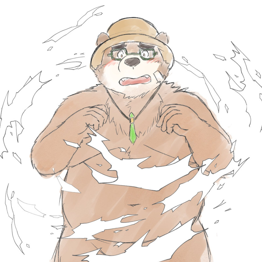 anthro belly blush brown_body brown_fur clothing eyewear fur glasses hat headgear headwear humanoid_hands kemono male moobs overweight overweight_anthro overweight_male solo yaki_atsuage lifewonders tokyo_afterschool_summoners volos_(tas) bear mammal 1:1 2021 hi_res