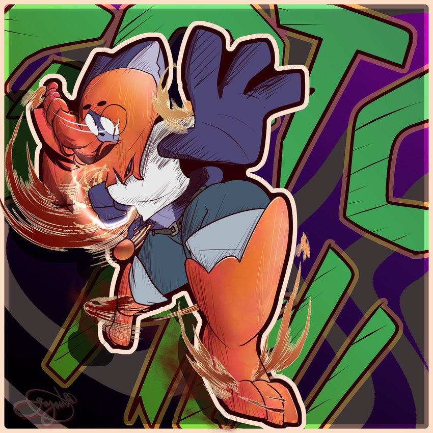 action_pose anthro attack belt bottomwear clothed clothing denim denim_bottomwear denim_clothing female fingers fire gem hair jeans long_hair looking_at_viewer motion_lines mouthless multicolored_body orange_hair pants pose punch purple_body red_hair shirt simple_background solo stomping tail text topwear two_tone_body white_clothing white_eyes white_shirt white_topwear gazaster mars_(gazaster) domestic_cat felid feline felis mammal 1:1 2024 digital_media_(artwork) english_text hatching_(art) hi_res shaded signature trans_(lore) trans_woman_(lore)