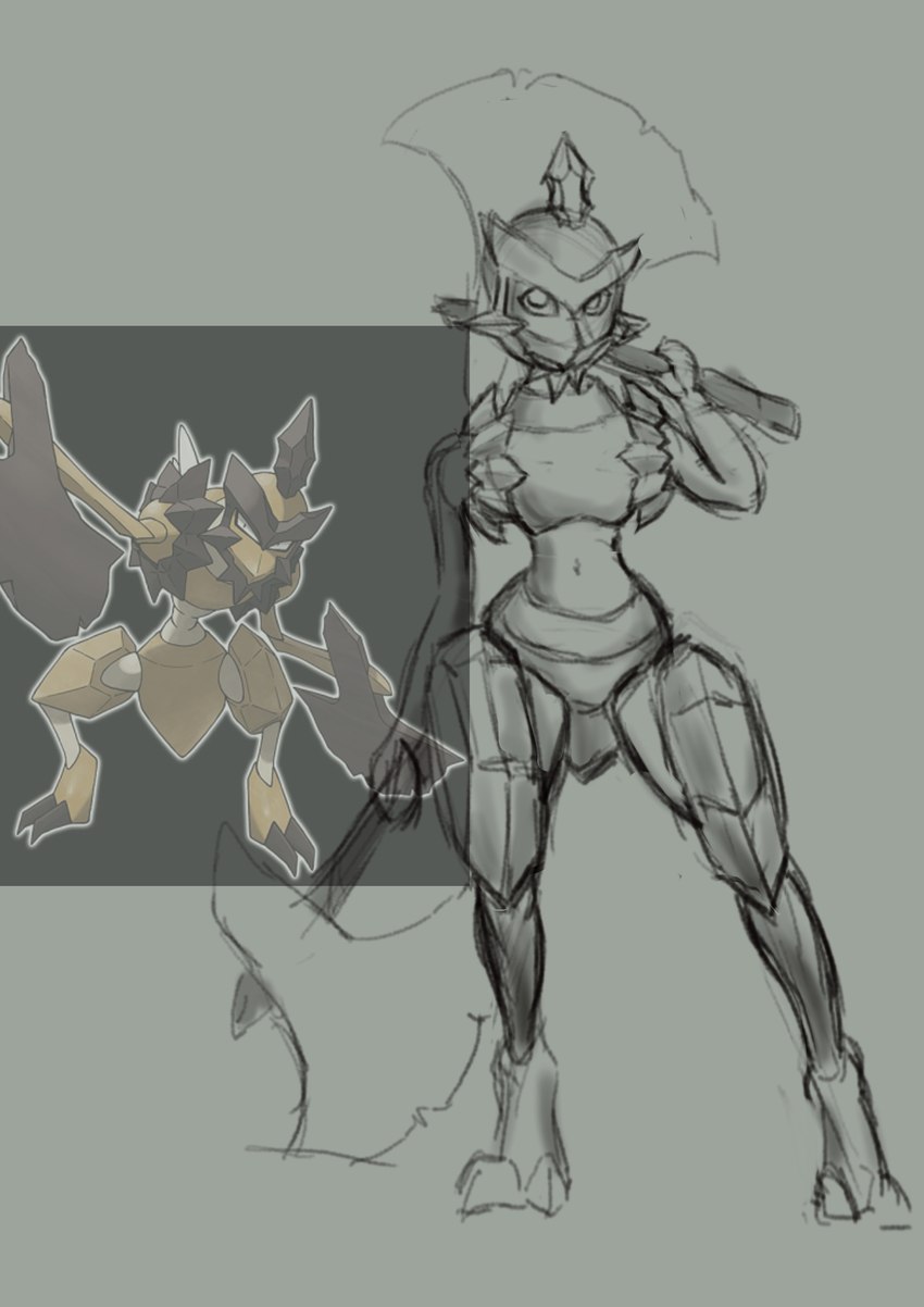 anthro arthropod_abdomen axe battle_axe claws exoskeleton female fighting_pose melee_weapon pose solo toe_claws weapon wide_eyed surik334 nintendo pokemon pokemon_legends_arceus arthropod generation_1_pokemon generation_8_pokemon insect kleavor pokemon_(species) scyther absurd_res hi_res