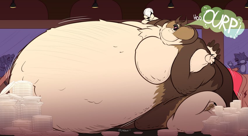 anthro belly big_belly feeder huge_belly hyper hyper_belly immobile morbidly_obese morbidly_obese_anthro obese obese_anthro overweight overweight_anthro stuffing unonyx mephiston avian bird owl absurd_res hi_res sketch