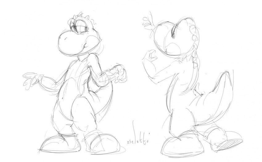 anthro clothing featureless_crotch footwear head_spikes looking_aside male mouth_closed narrowed_eyes shoes simple_background solo spikes spikes_(anatomy) standing tail thick_thighs oselotti mario_bros nintendo yoshi 2014 monochrome